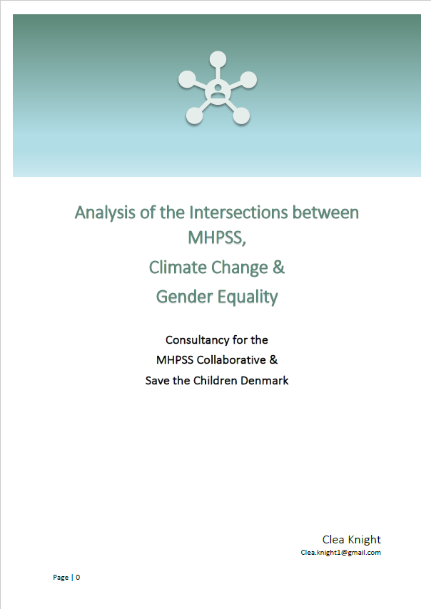 Front page of the "Analysis of the intersection between MHPSS, Climage Change and Gender Equality